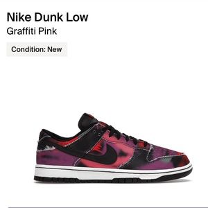 Nike Graffiti Pink Dunk Low, New in box, never worn. Sz, 11 Men